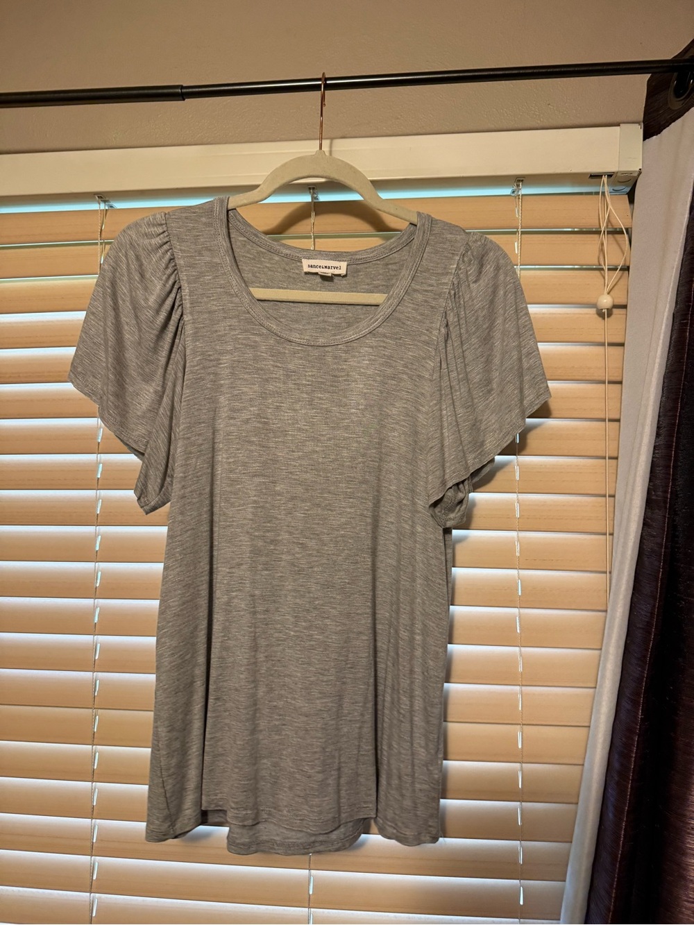 Dance & Marvel Light Heather Gray Scoop Neck Flutter Sleeve Tee